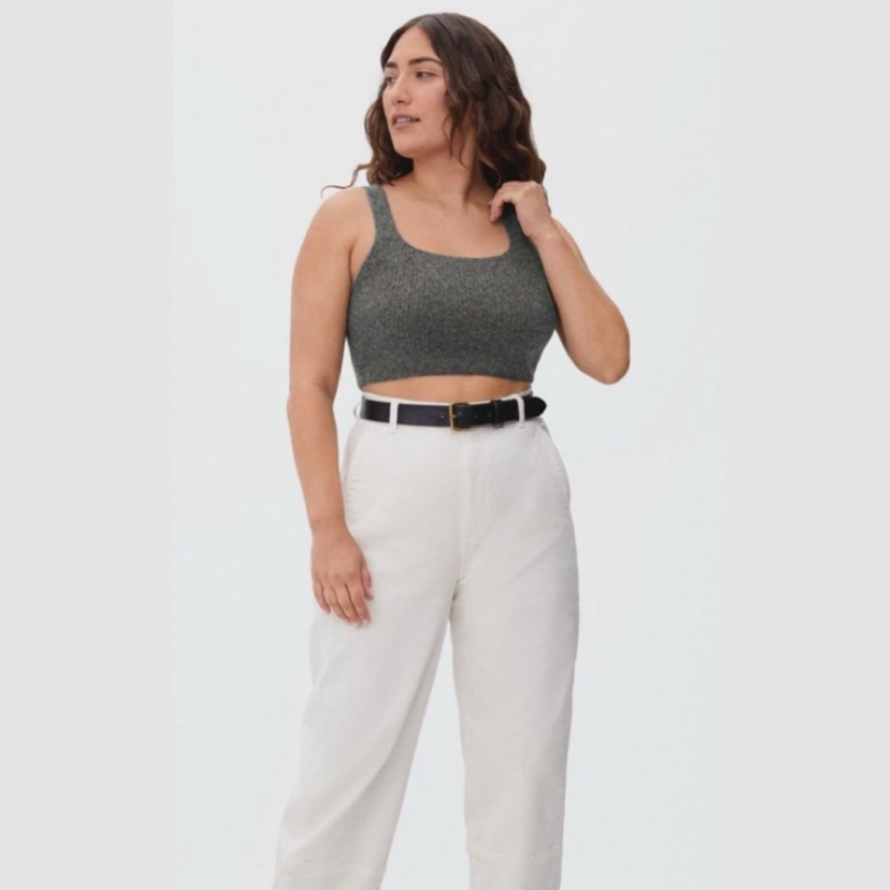 Everlane The Cozy Stretch Crop Tank Heathered Charcoal Size Small Wool Blend NEW